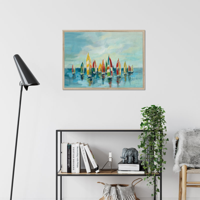 Regatta by Silvia Vassileva - Painting, 34cm H x 50cm W, Natural Wood Framed Paper Print