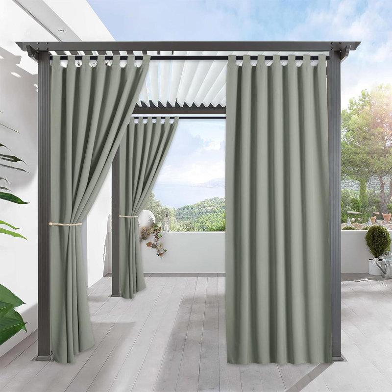 Outdoor Curtains Thermal Insulating Curtains For Patio Pergola Gazebo Pavillion Garden Garage, Green/Gray