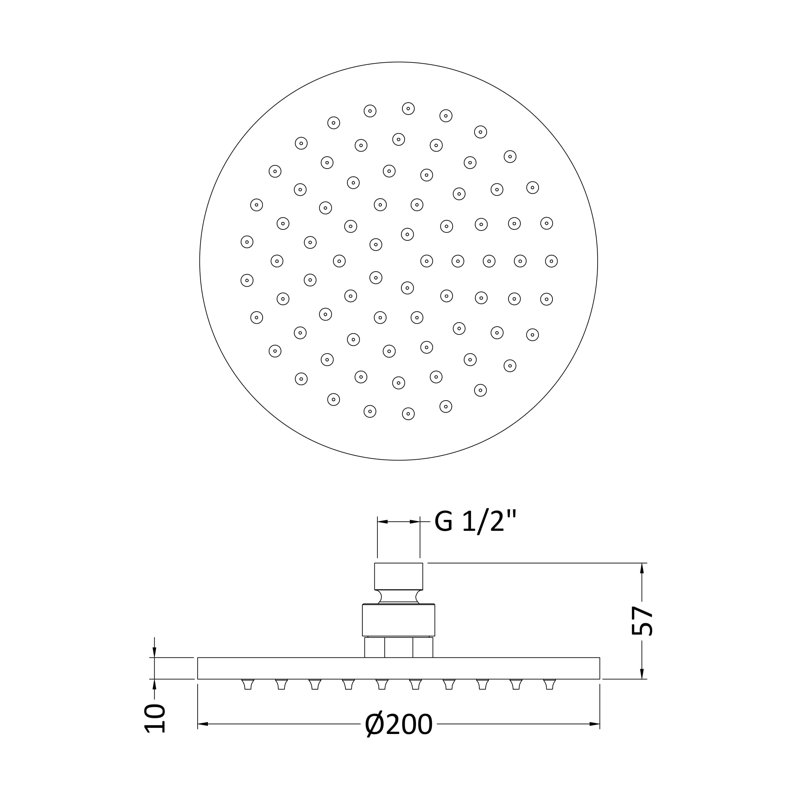 Full/Standard Fixed Shower Head, 20cm W x 58 cm H x 20 cm D