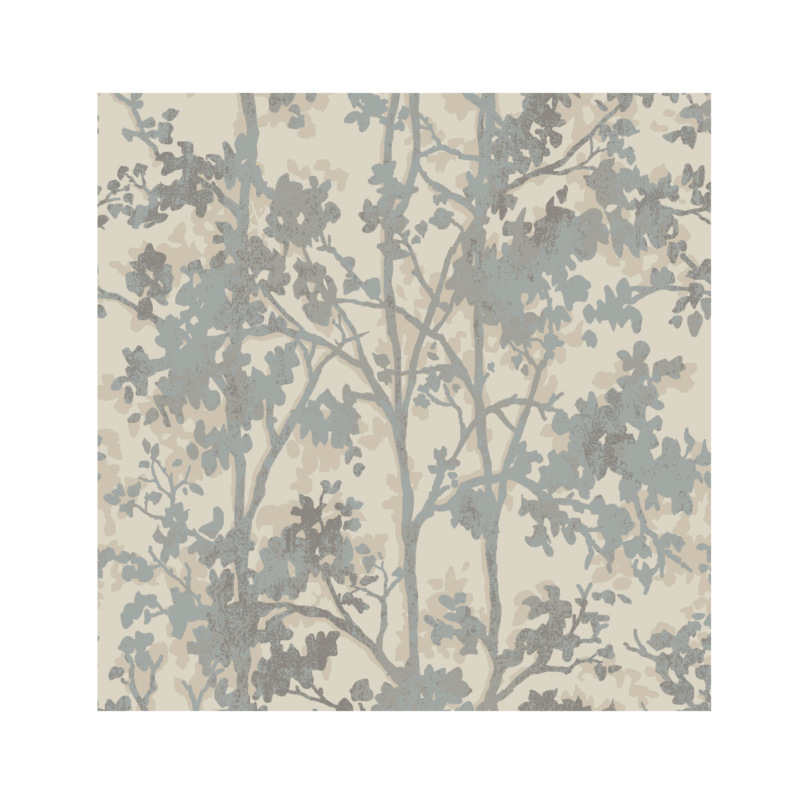 Modern Floral Wallpaper, Cream/Silver