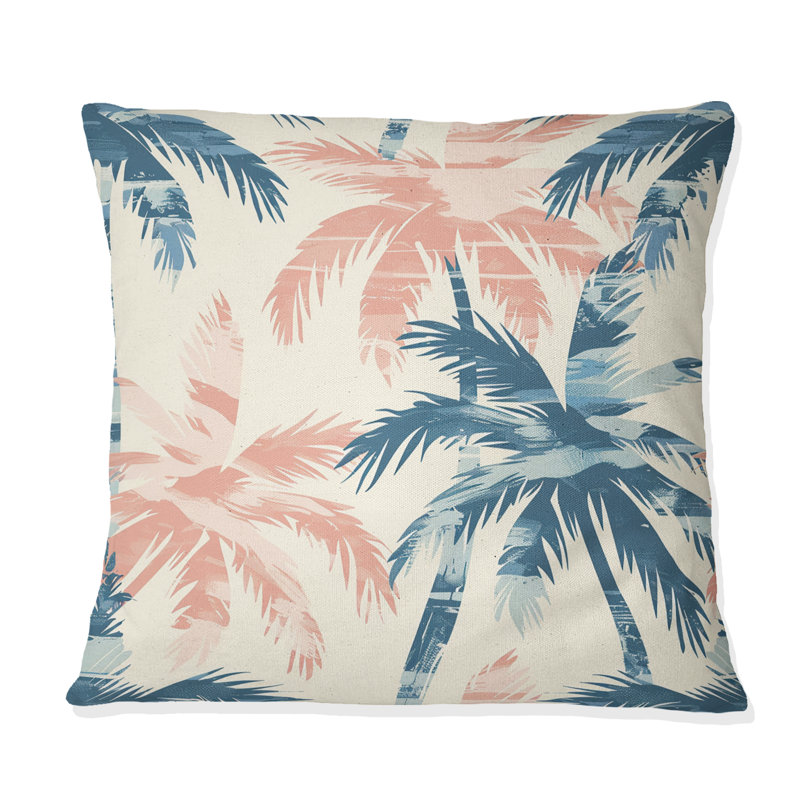 Coussin rose et bleu, H 16 po x l 16 po