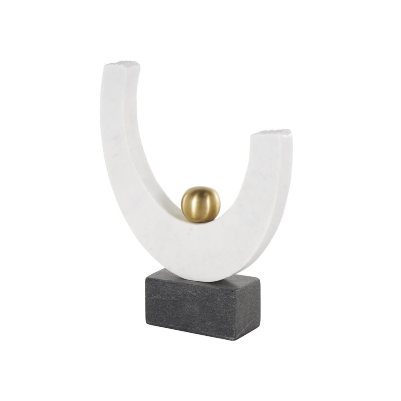 Sculpture en marbre Cole et Grey en demi-cercle avec accent orbe et base en bloc noir