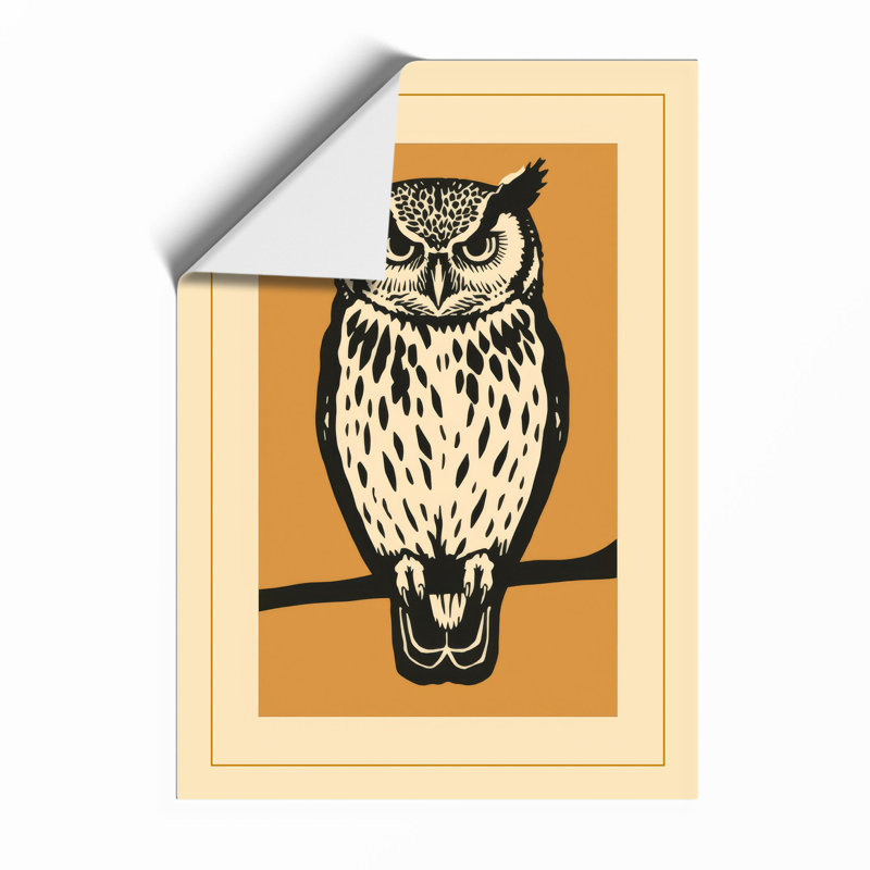Watchful Owl Japandi - Framed Print, Unframed, A3 - 42.0 x 29.7 cm