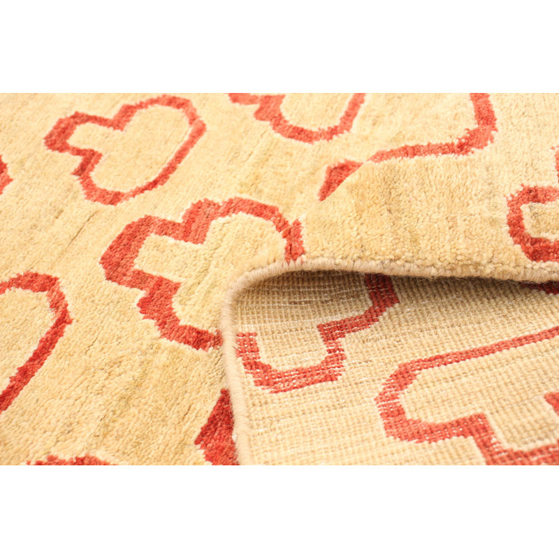 Tapis kaki/rouge en laine noué à la main Caroga