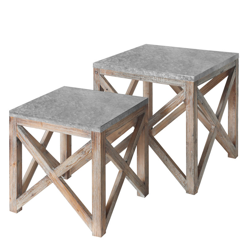 2 pcs. Galvanized Wooden Nesting End Tables
