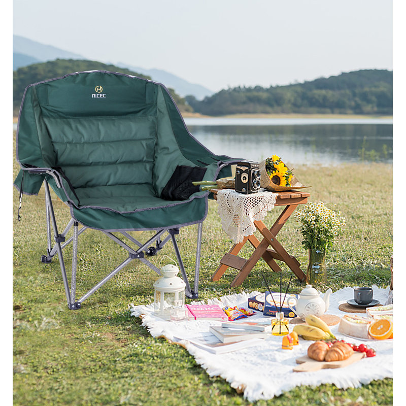 Green Metal Frame Folding Camping Chair with Cushions