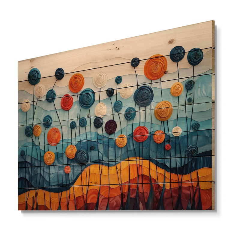 Fantasy Field Of Ranunculus Flowers III - Ranunculus Wood Wall Art - On Natural Pine Wood, 30" H x 40" W x 0.78" D