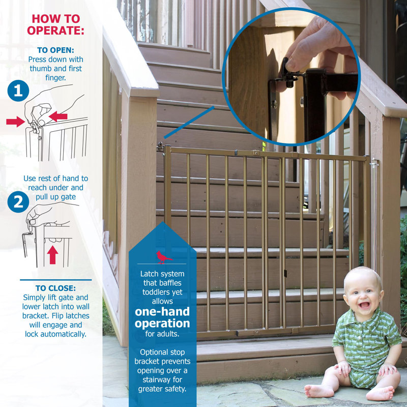 Adjustable Black Aluminum Stairway Safety Gate with Stainless Steel Hardware