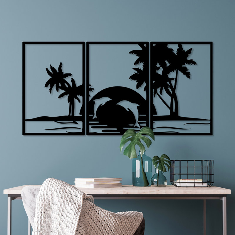 Élégant accessoire mural décoratif en métal (3 pièces), noir, 23,6 po x 15,7 po | Corps en métal durable, épaisseur: 0,06 pouce | Parfait pour la décoration intérieure moderne, design élégant et accrocheur