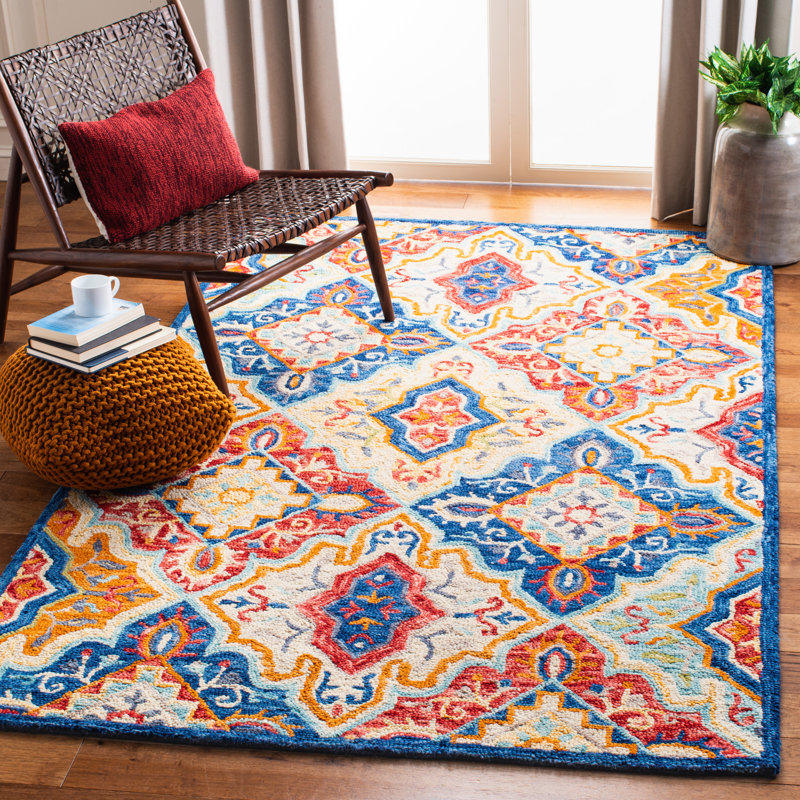 Farnam Hand Tufted Wool/Cotton Southwestern Rug in Blue/Rust, Rectangle 9' x 12'