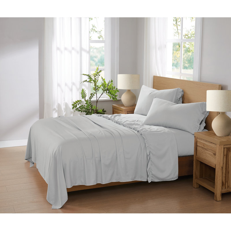 Truly Soft Solid Ruffle Sheet Set, Light Grey, Twin