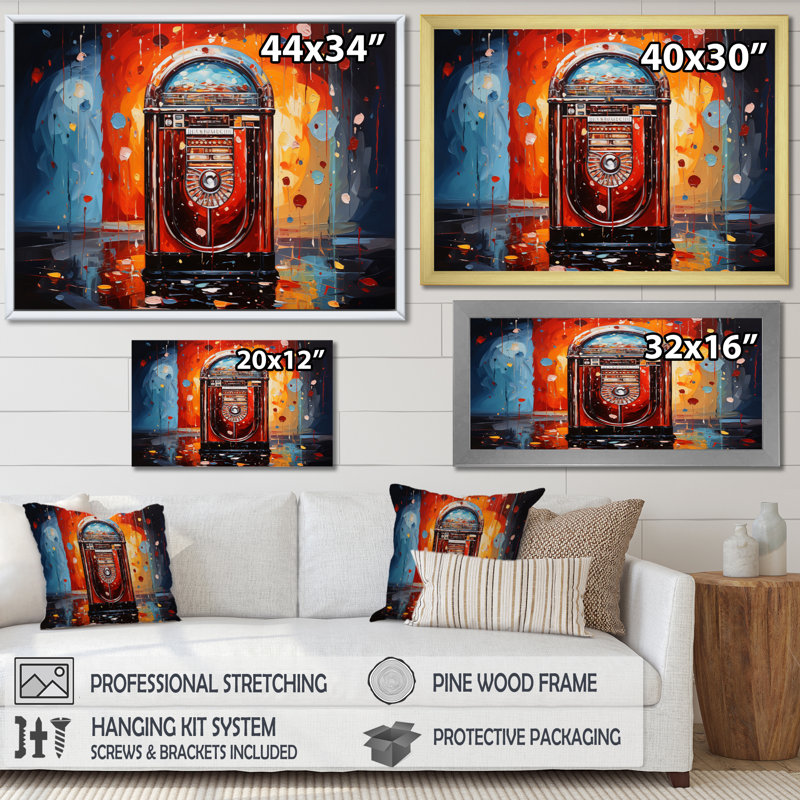 Jukeboxe Popart Rhythm Reflections II - impression, H 24 po x l 32 po x P 1 po, Cadre simple noir