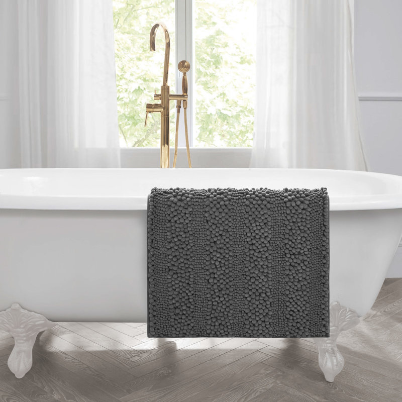 Laura Ashley Astor Chenille Non-Slip Bath Mat, Dark Gray, 27" W x 45" L