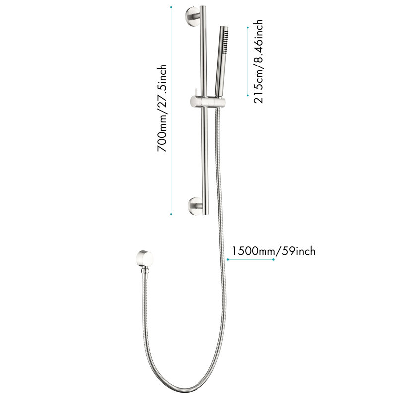 59 - Inch Hose Handheld Shower With 28 Height Adjustable Slide Bar, Stainless Steel Material, Functional Spray Settings For Relaxation Adjustable, Brushed Nickel Finish, Robust Construction