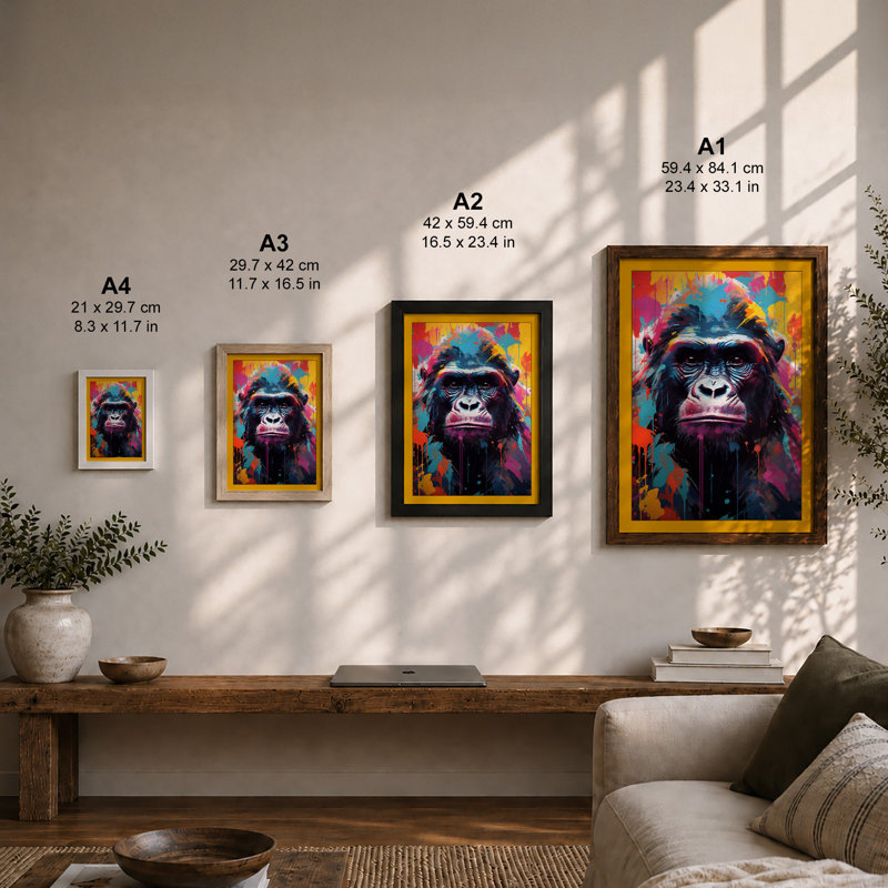 Chimpanzee Intensity Eclectic - Print, A3 - 42.0 x 29.7 cm, Walnut