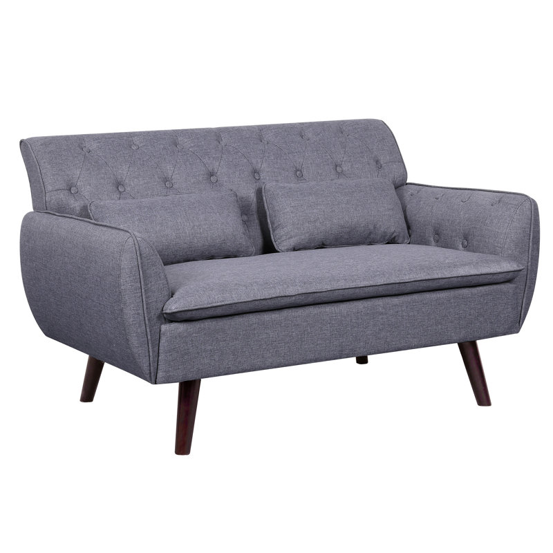 Nicolasa 53.2" Linen Round Arm Loveseat, Light Gray