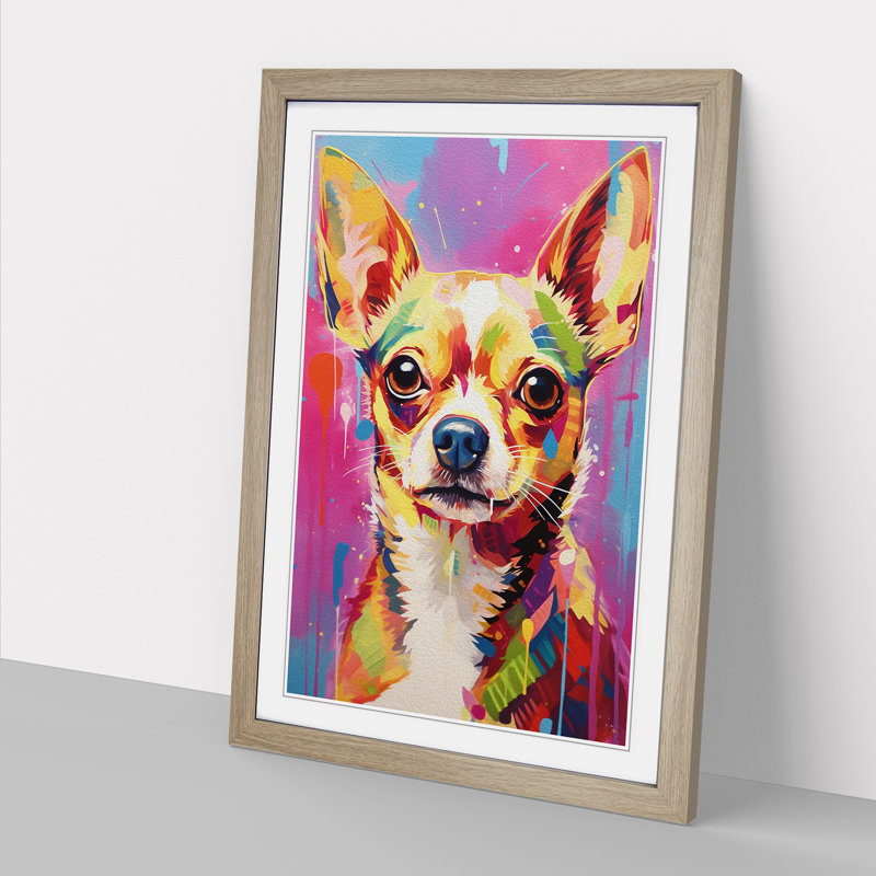 Chihuahua Gestural No.2 - Single Picture Frame Print on Wood, Oak, 64cm H x 46cm W x 2cm D