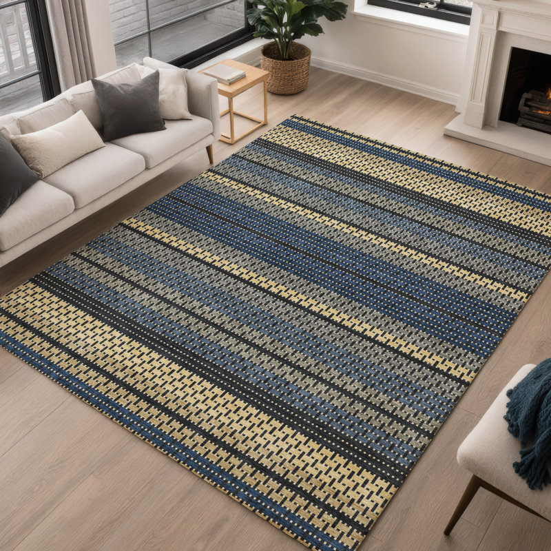 Machine Washable Indoor/Outdoor Lockway ACN2427 Stripes Rug, Rectangle 10' x 14'