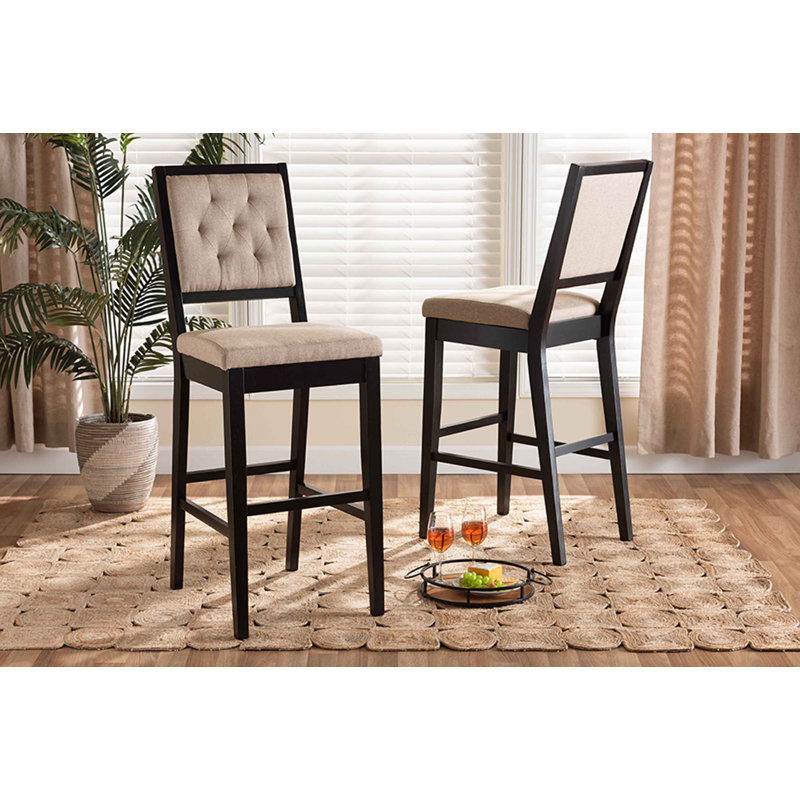 Dierick Upholstered Counter Stool with Solid Wood Frame, Sand / Black Frame