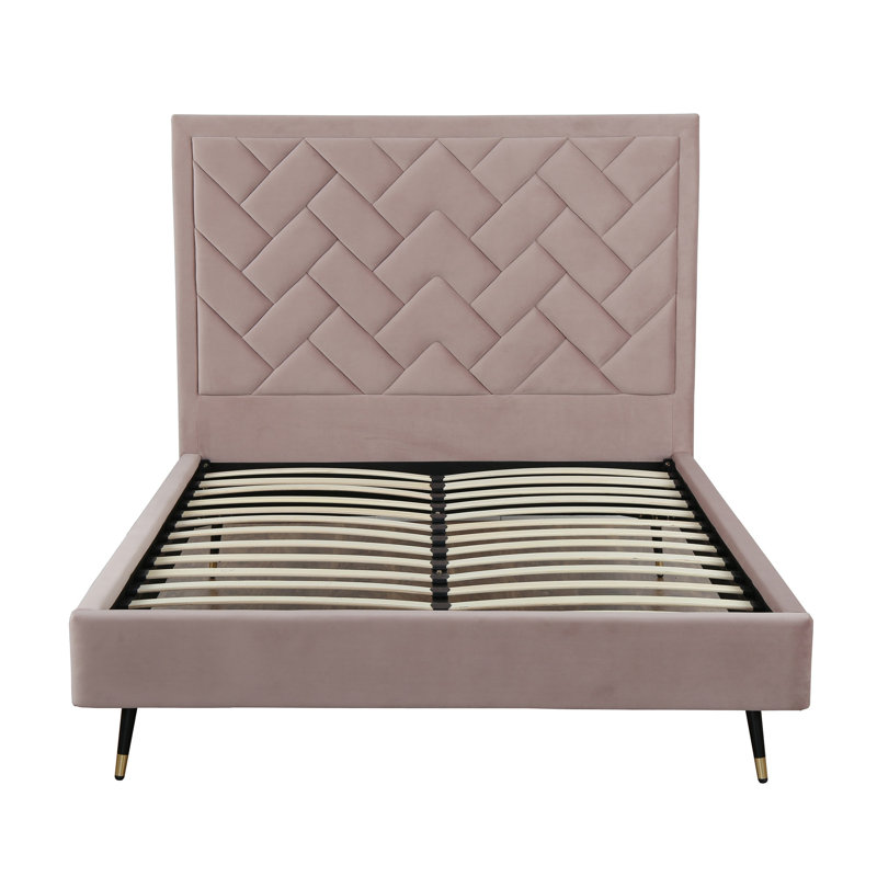 Lit plateforme en bois d'eucalyptus Crosby, Grand, Rose