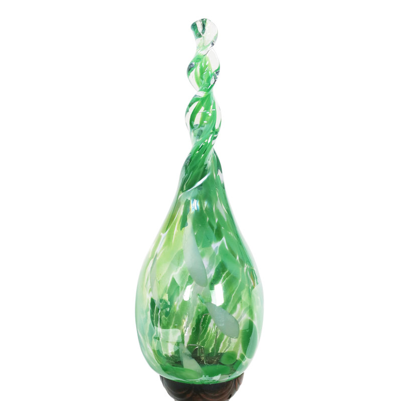 Piquet de jardin flamme en verre soufflé à la main et perlé Exhart, Vert