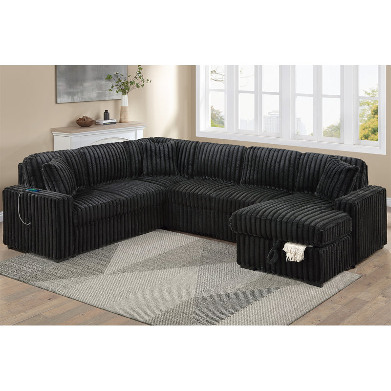Ensemble de canapé-lit modulaire convertible 4 pièces avec rangement et méridienne coulissante Onyx