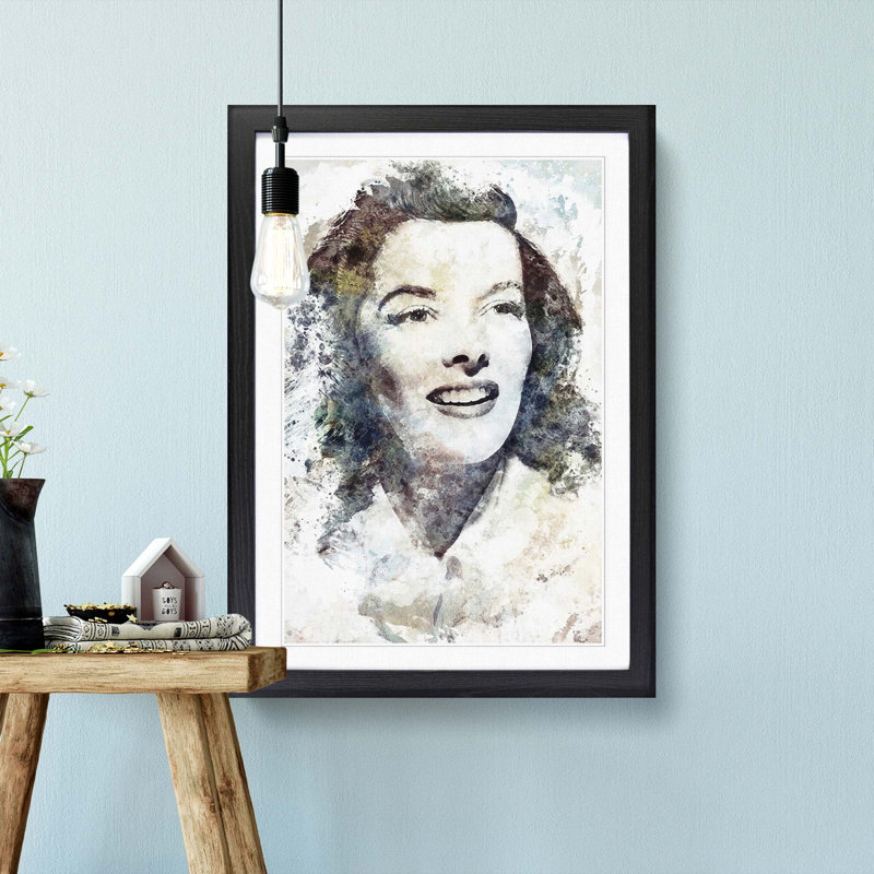 Katherine Hepburn in Abstract - Framed Print, Black, 60cm H x 40cm W x 2cm D