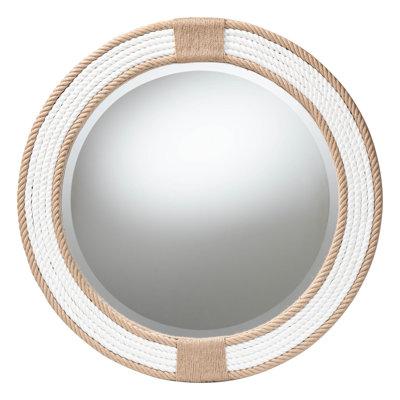 Bali & Pari Adita Round Woven Rope Mirror – Coastal Mirror With White Fabric And Woven Jute Accents For Farmhouse, Boho Wall Decor, Beach House