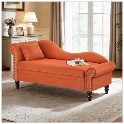 Chaise longue moderne en velours avec rangement, conception ergonomique pour la chambre à coucher et le salon, accoudoir gauche et coussin lombaire
