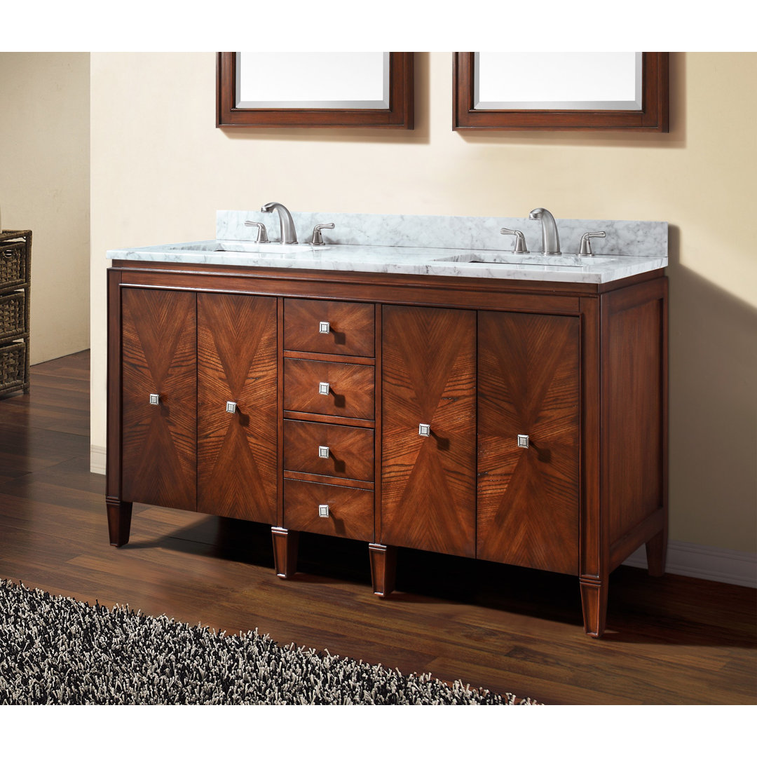 Quesenberry 61" Double Bathroom Vanity with Carrara Marble Top World Menagerie Top