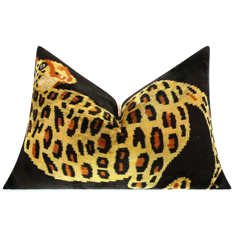 Handmade Silk Velvet Leopard Print Throw Pillow - 16X24, Bold Exotic Design With Down Feather Insert