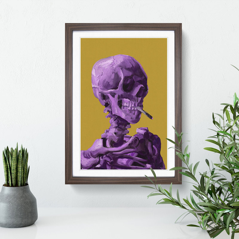 Purple Skull Of A Skeleton With Cigarette by Vincent Van Gogh - Single Picture Frame Print on Wood, 48cm H x 36cm W x 2cm D