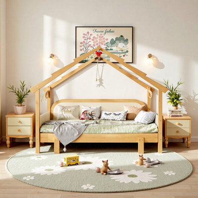 Twin Size Wooden Treehouse Bed with Soft Cushion Rails – Safe & Stylish Kids Bed for Girls & Boys, White