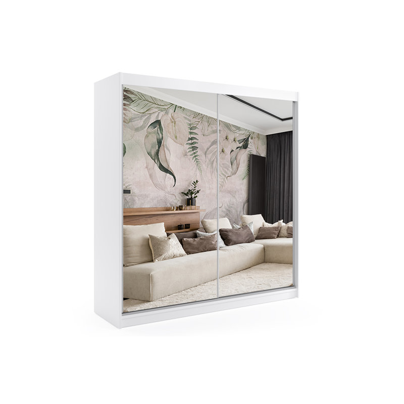 DEBA Wardrobe with Mirrored Sliding Doors, White