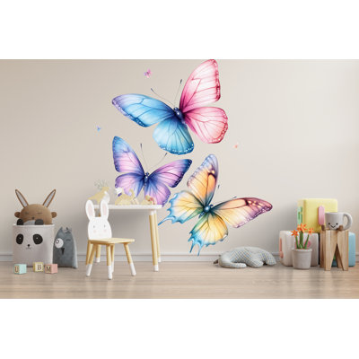 Colorful Butterfly Wall Decal – Large Pastel Kids Room Mural, Nursery & Bedroom Wall Art 009Mv