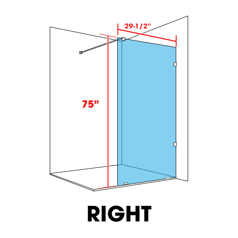 Écran de douche en verre trempé sans cadre avec effet givré permanent l 33-1 / 2 po x H 75 po