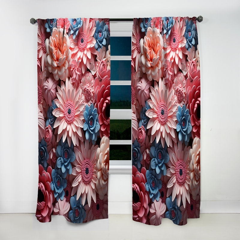 Maribella Pink Daisy Bloom Harmony - Traditional Velvet Curtain - Room Darkening - 1 panel, 52" W x 90" L