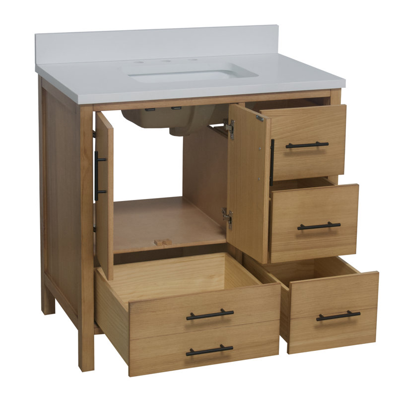 Ensemble de meuble-lavabo simple 36 po Kiara, Blond, Blanc mat