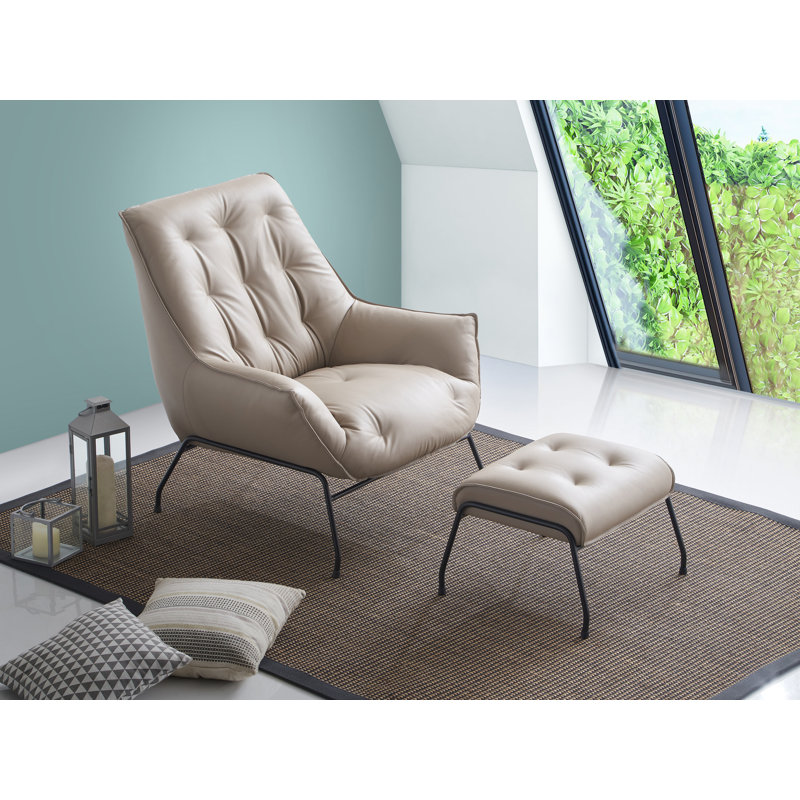 Fauteuil d'appoint et repose-pieds en cuir Lorenco, Cuir gris