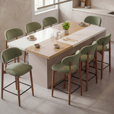 Chaise rembourrée en bois massif avec tabouret