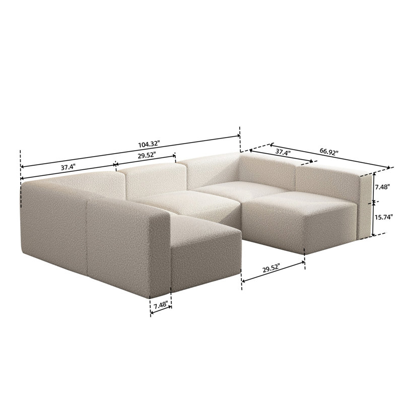 Canapé-lit modulaire modulaire, Molleton blanc