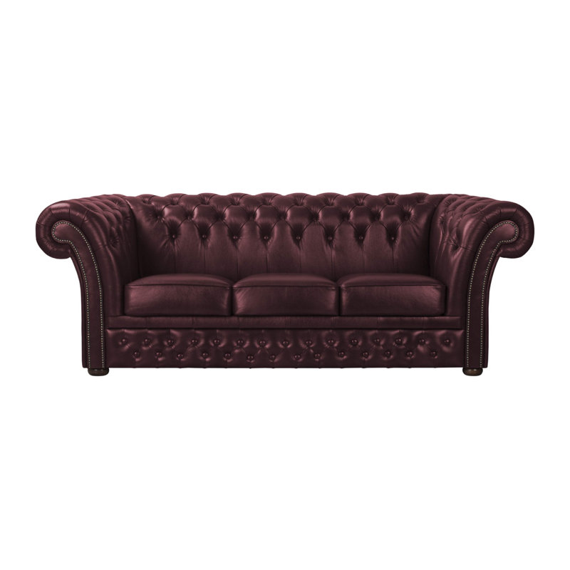 Tamberg Genuine Leather Sofa, Cherry, 3