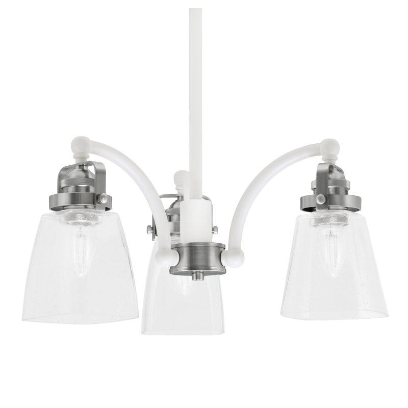 Lustre 3 lumières avec verre carré transparent Easton, Blanc / nickel brossé