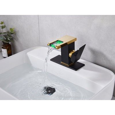 Bathroom Faucet Single Hole Handle Led Waterfall Open Spout Modern Brass Sink Vanity Faucets