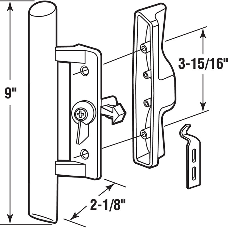 Poignée de porte de patio coulée moulée sous pression avec poignée en bois, 3-15 / 16 po, blanc (paquet de 1)