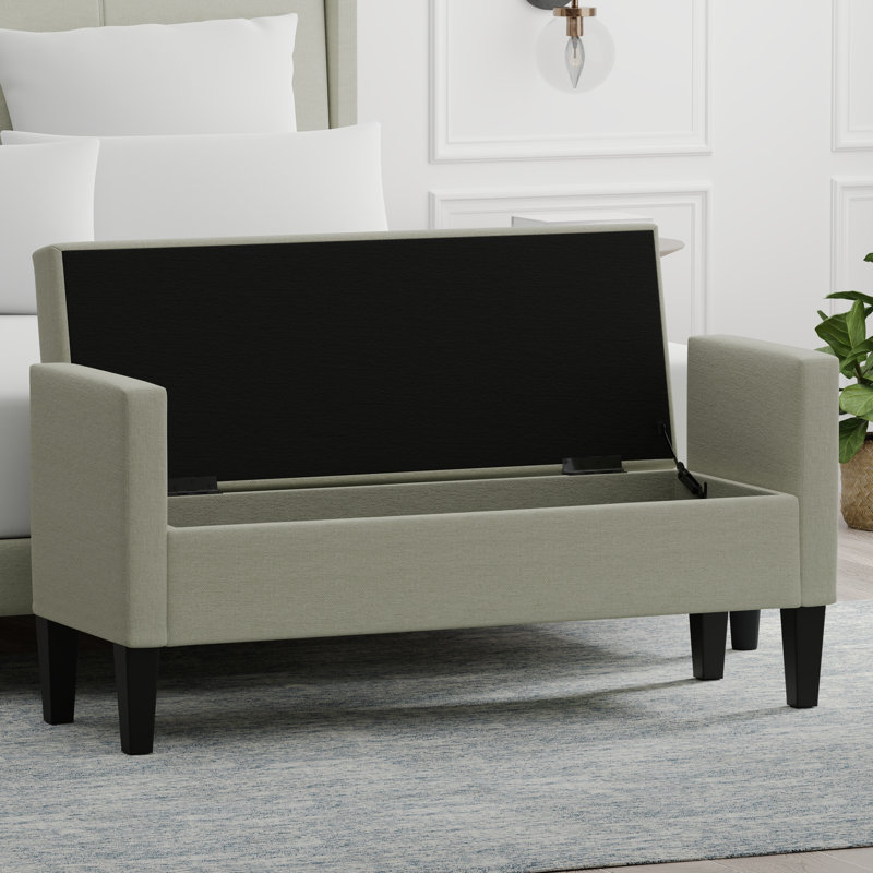 Banc de rangement à couvercle rabattable rembourré, Beige, H 24 po x l 51,77 po x P 17,8 po