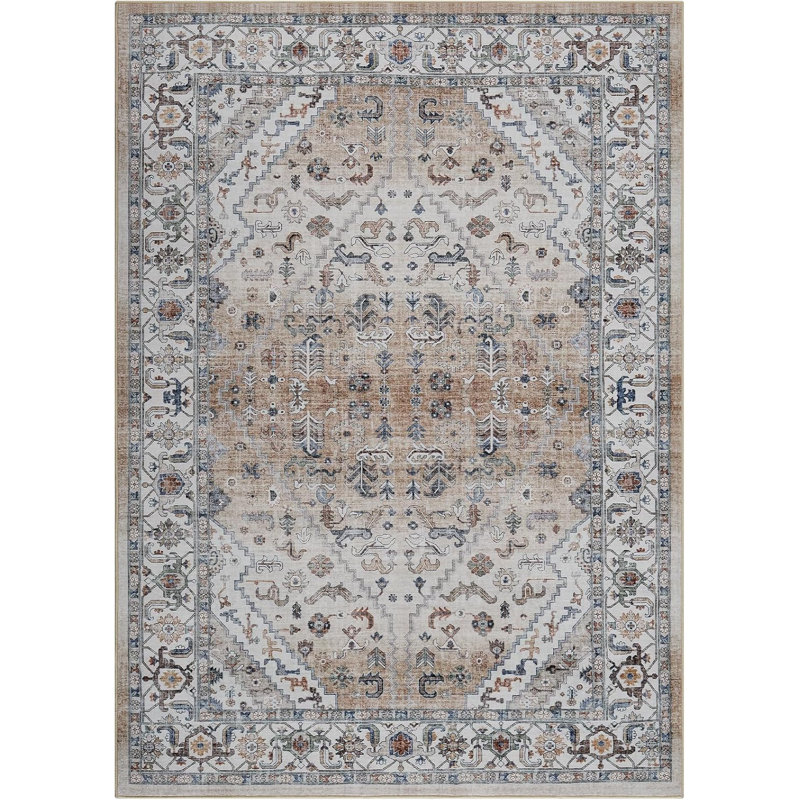 Machine Washable Ft Vintage Floral Printed Runner Rug, Non-Slip for Hallway, Entryway, Kitchen (Gray), Rectangle 10' x 13'
