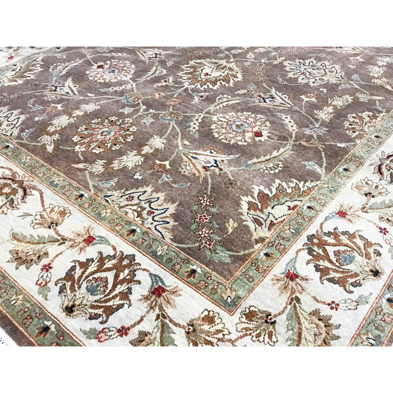 Tapis brun et ivoire de haute qualité noué à la main