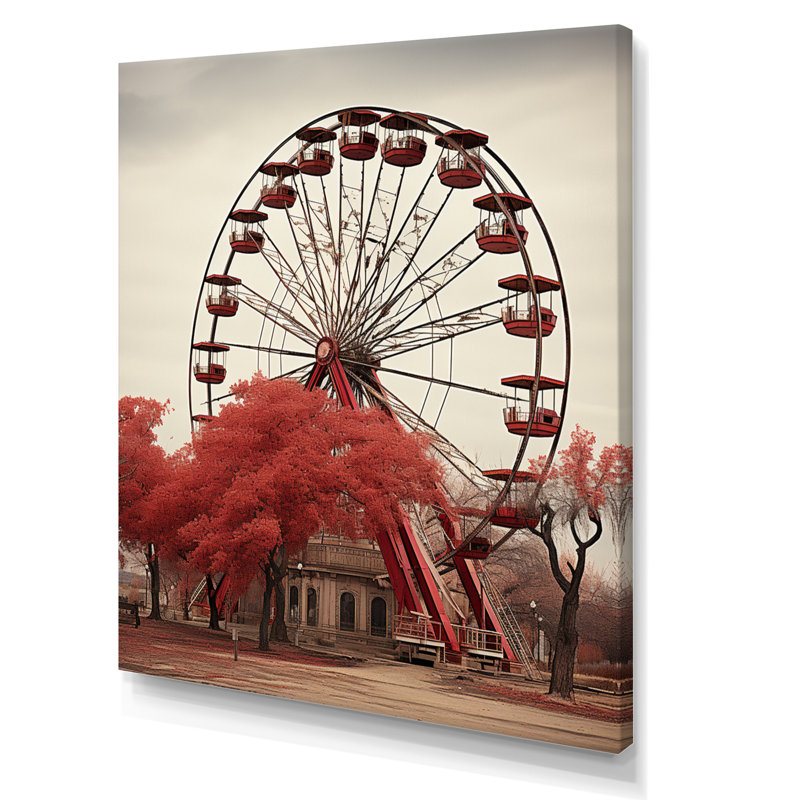 «Red Ferris Wheel Whirling Memories», reproduction sur toile encadrée, Toile tendue, H 40 po x l 30 po x P 1,5 po