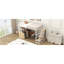 Lit mezzanine double en métal avec escalier de rangement et garde-robe, tablettes et casiers, blanc
